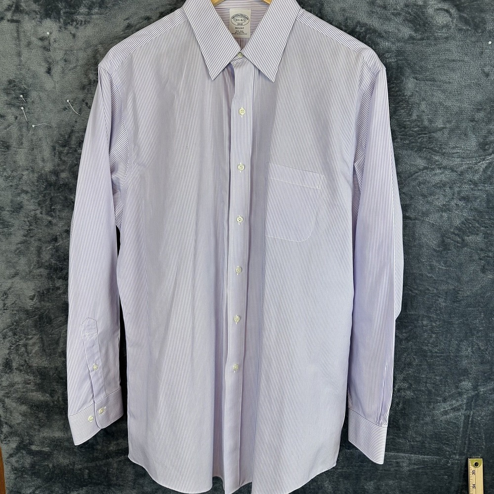 Brooks Brothers 1818 Regent Non-Iron Cotton Purple/White Stripe 16.5 34/35